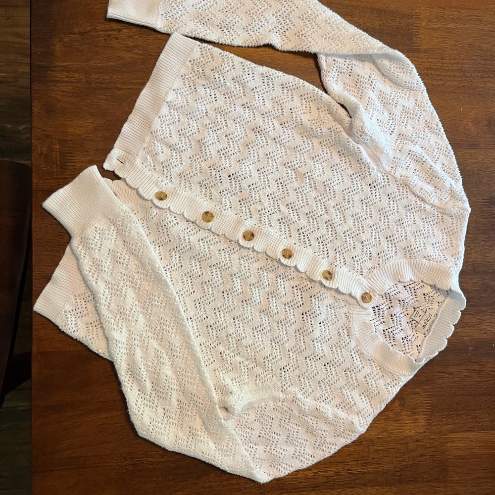 J. Crew factory scalloped pointelle cardigan sweater size medium